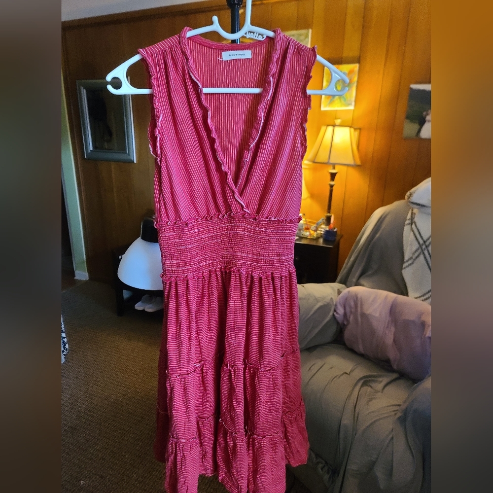 Max Studio Dress, red with pin strips